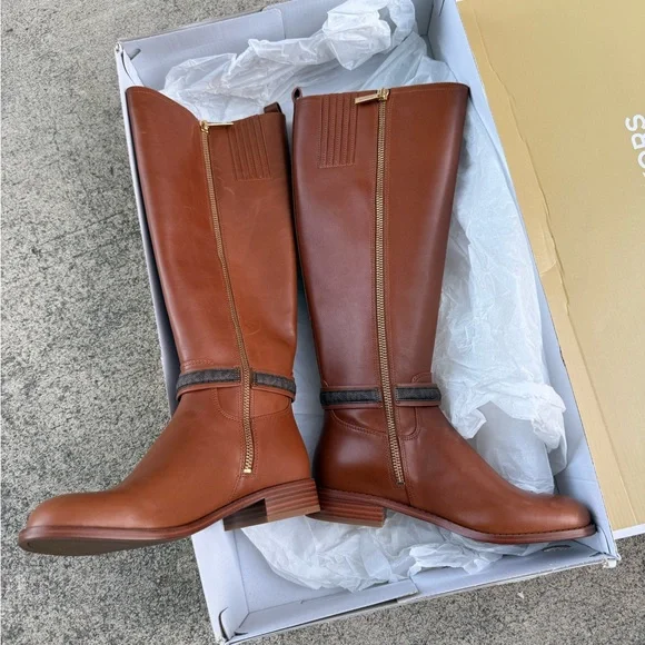 Michael Kors Mindy Leather and Signature Logo Trim Boot over the Knee - Picture 6 of 15